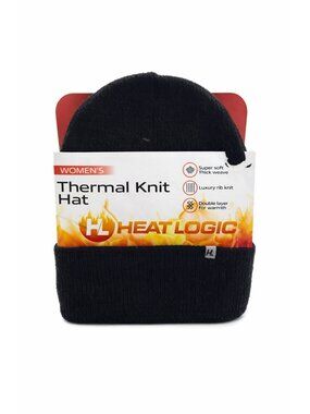 Heat Logic Women Thermal Ribbed Knit Hat Black OSFM new